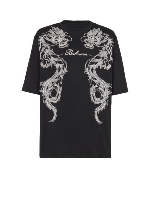 Balmain Embroidered Dragon T-shirt with rhinestones
