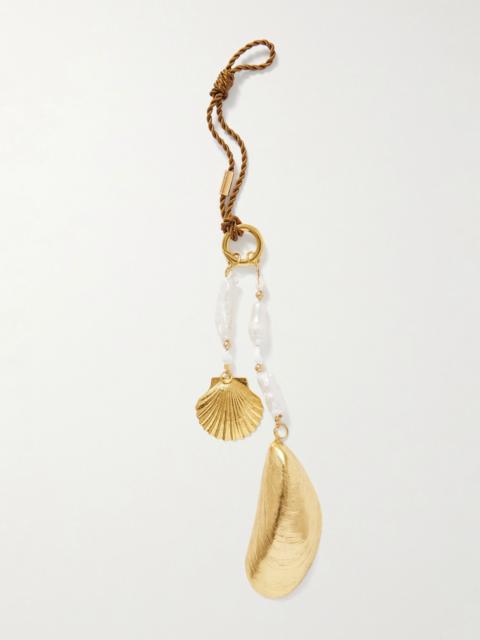 Gold-plated, pearl and cord keychain Gold