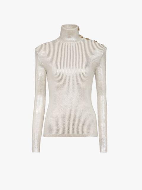 Balmain Silvery wool sweater with gold-tone buttons