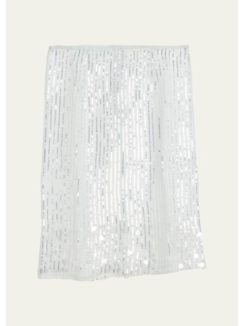 ZANKOV Isabella Sequined Pinstrips Sheer Silk Skirt