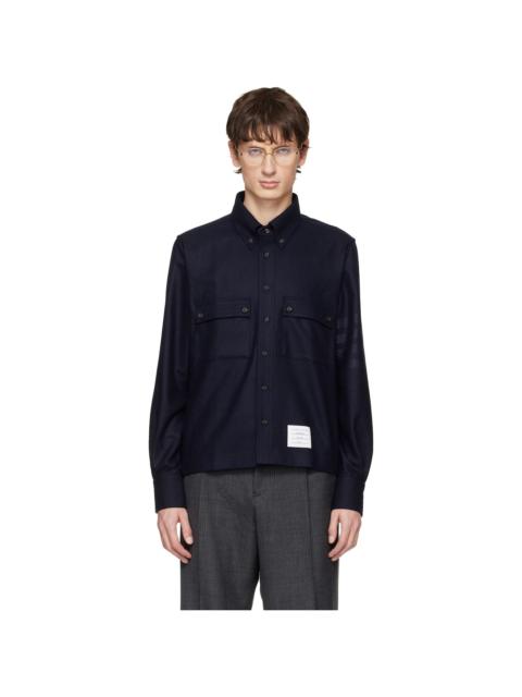 Thom Browne Navy 4-Bar Flannel Utility Shirt