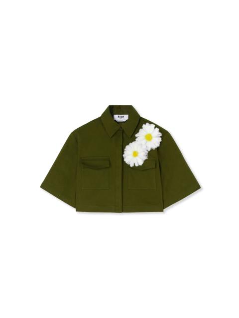 MSGM Stretch cotton gabardine crop shirt with daisy application