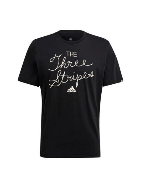 Men's adidas Alphabet Printing Sports Gym Short Sleeve Black T-Shirt GQ8848