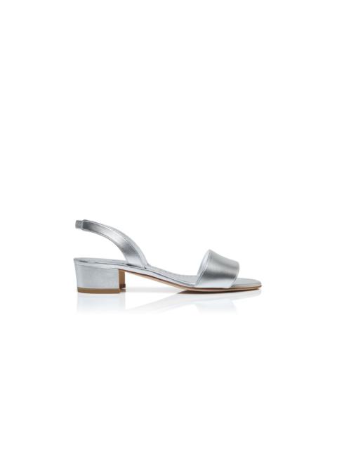 Manolo Blahnik Silver Nappa Leather Slingback Sandals