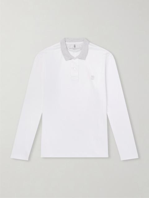 Brunello Cucinelli Logo-Appliquéd Cotton-Piqué Polo Shirt