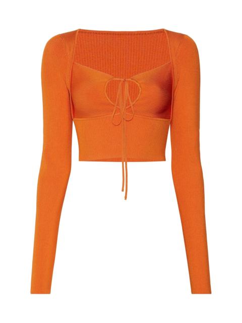LAPOINTE Shiny Viscose Longsleeve Lace Up Top