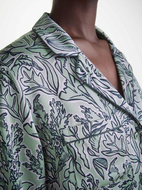 Derek Rose Women's Pajamas Silk Satin Green Sea Kelp Pattern