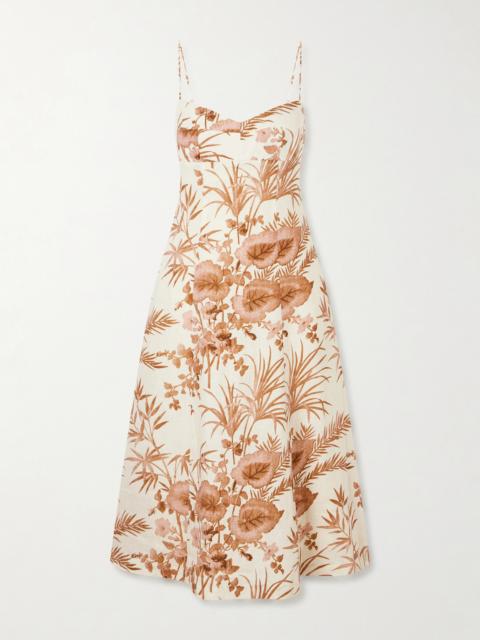 Cara Cara Cherry Floral-print Linen Midi Dress