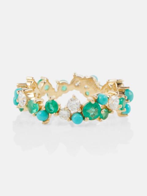SYDNEY EVAN 14kt gold ring with diamonds and emeralds