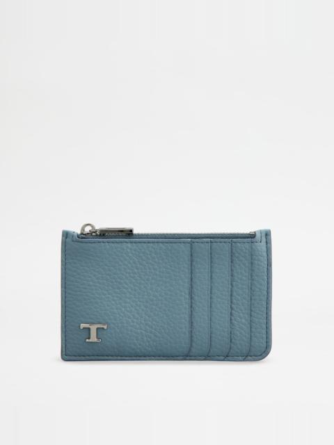 Tod's CREDIT CARD HOLDER IN LEATHER - LIGHT BLUE