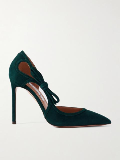 AQUAZZURA Soave 105 Bow-detailed Cutout Suede Pumps
