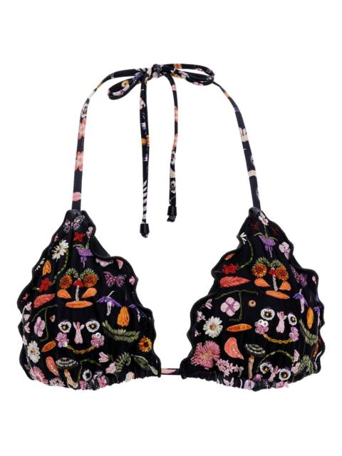 Agua by Agua Bendita embroidered ruffled bikini top