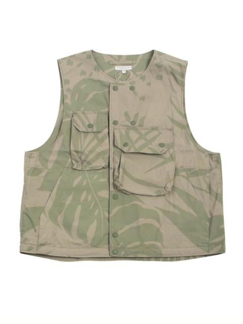 Engineered Garments Cover Vest Khaki Olive Leaf Print Cotton Poplin