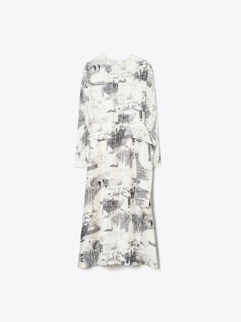 TORY BURCH Printed Silk Tie-Waist Dress