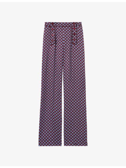 Claudie Pierlot Abstract-Print Straight-Leg Satin Trousers