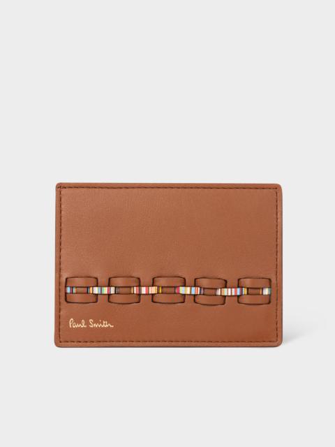Woven Front Calf Leather Credit Card Holder