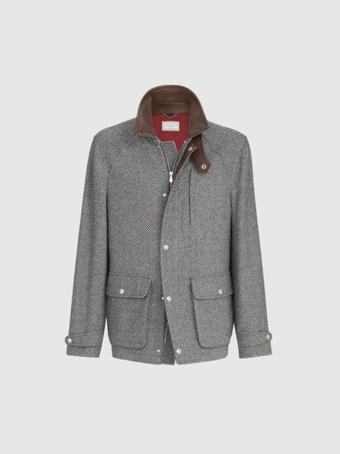 Brunello Cucinelli Cashmere and silk diagonal field jacket with nappa leather inserts