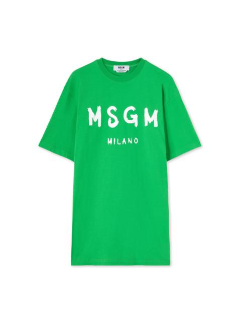 MSGM Long T-Shirt dress with brushstroke logo