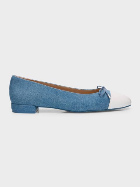 Sleek Denim Leather Ballerina Flats