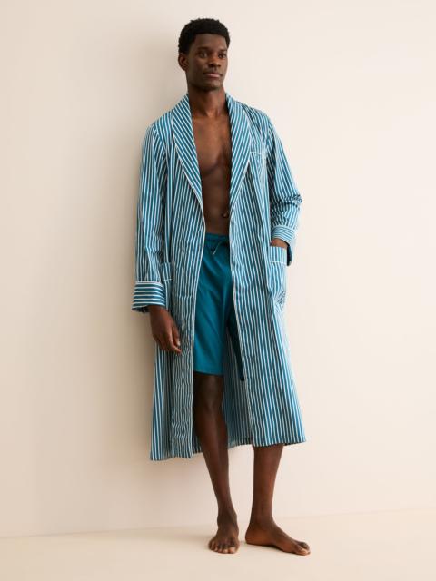Derek Rose Men's Robe Royal Cotton Teal & White Stripe