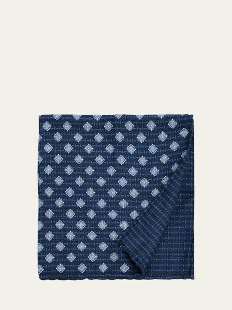 Brunello Cucinelli Men's Medallion-Print Silk Pocket Square