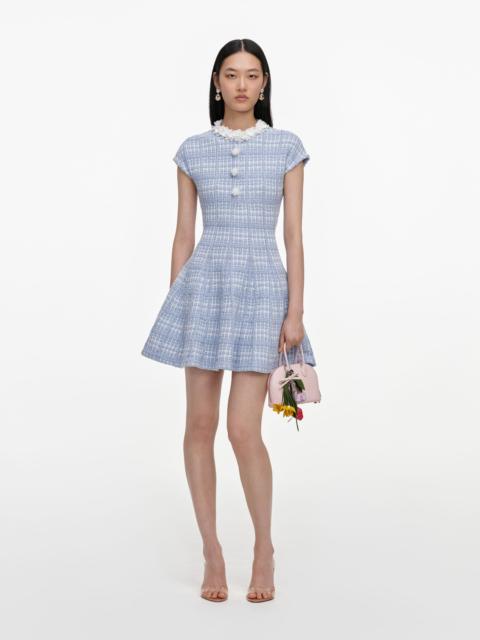 self-portrait Blue Check Knit Beaded Mini Dress