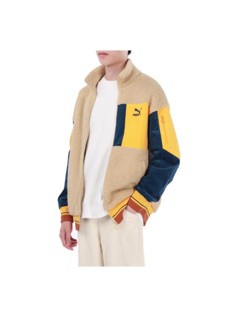 PUMA Retro Sherpa Jacket Contrast Color Stitching Sports lamb's wool Stay Warm Logo Khaki 534678-12