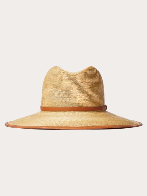 VLOGO SIGNATURE STRAW AND LEATHER FEDORA HAT