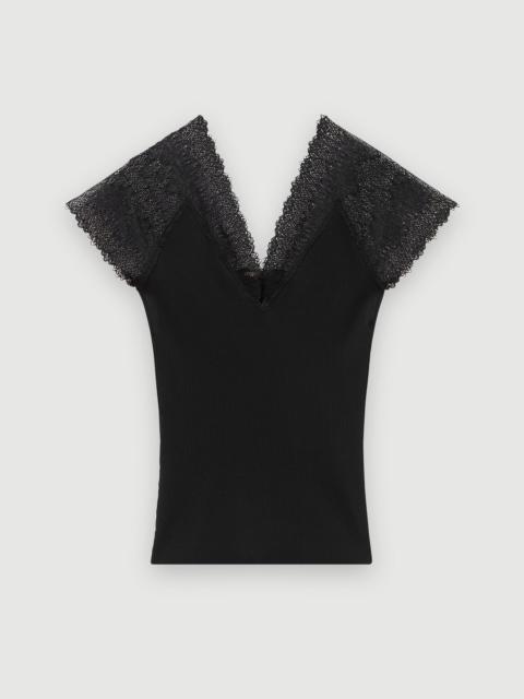 maje Jersey top with lace trim