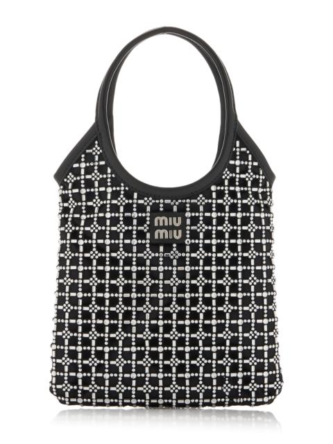 Miu Miu Crystal-Embellished Open Weave Tote Bag black