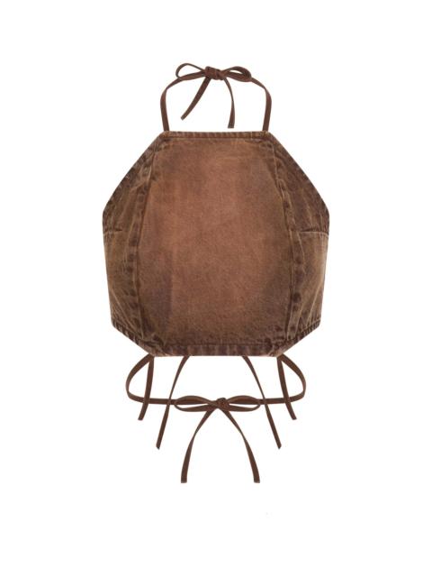 ONE TEASPOON Denim Cowgirl Backless Crop Top - Ranch Brown