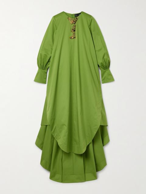 Oscar de la Renta Draped Embellished Cotton-blend Taffeta Gown