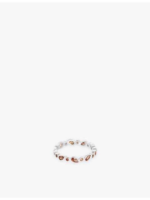 ASTRID & MIYU Sunset Pear Rhodium-Plated Sterling-Silver and Cubic Zirconia Band Ring
