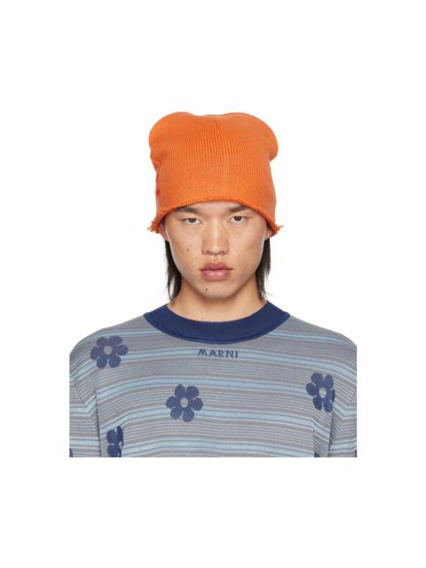 Marni Orange Mohair Logo Beanie