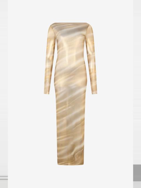Roberto Cavalli Sheer Marble-Print Maxi Dress