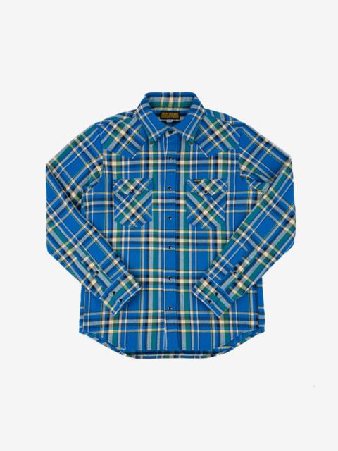 IHSH-370-BLU Ultra Heavy Flannel Tartan Check Western Shirt - Blue