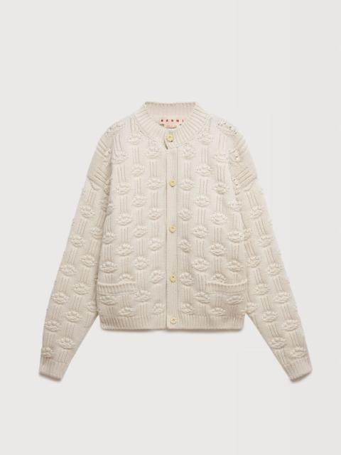 Marni WHITE FISHERMAN WOOL-CASHMERE CARDIGAN