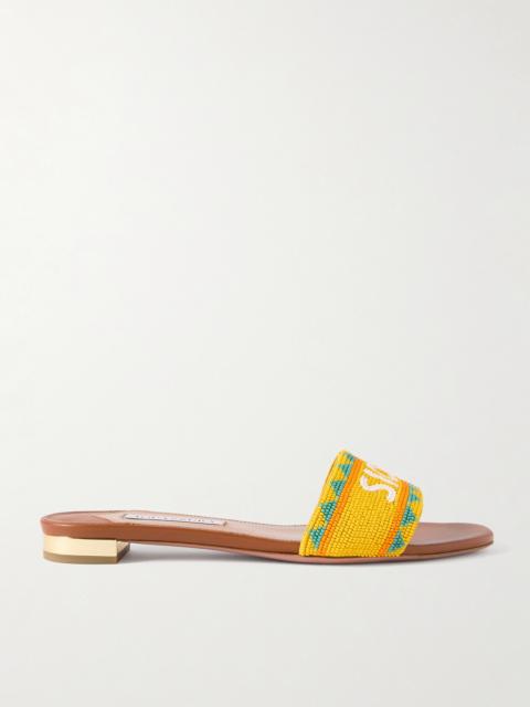 AQUAZZURA Sicily Beaded Leather Slides