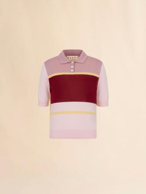 Marni PINK COLOUR-BLOCK WOOL-SILK POLO SHIRT