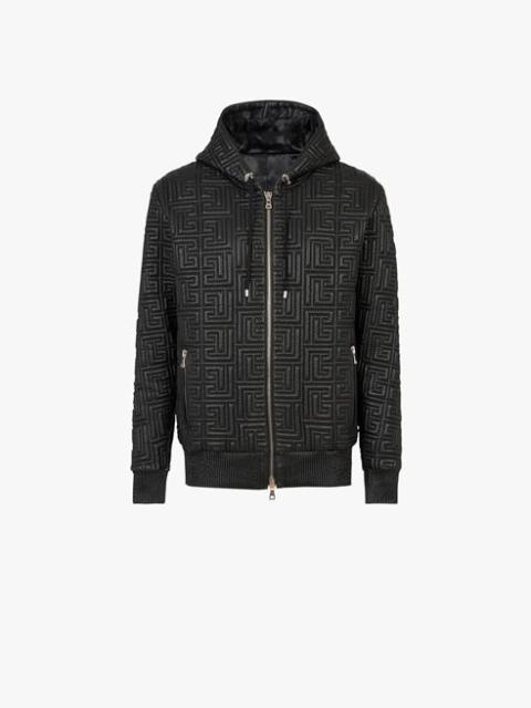 Balmain Black quilted leather sweatshirt with Balmain monogram
