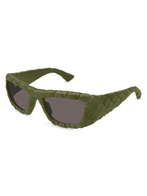 Bottega Veneta Women's Intrecciato 56MM Round Sunglasses - Olive Grey