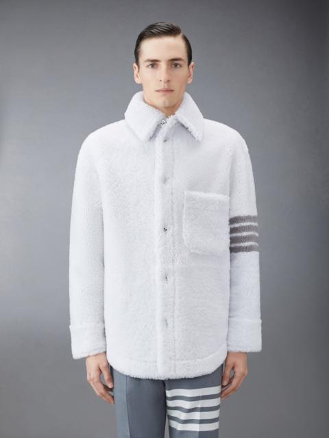 Thom Browne White Dyed Shearling 4-Bar Oversized Shirt Jacket