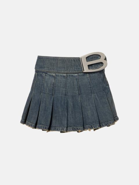BALENCIAGA Pleated denim miniskirt