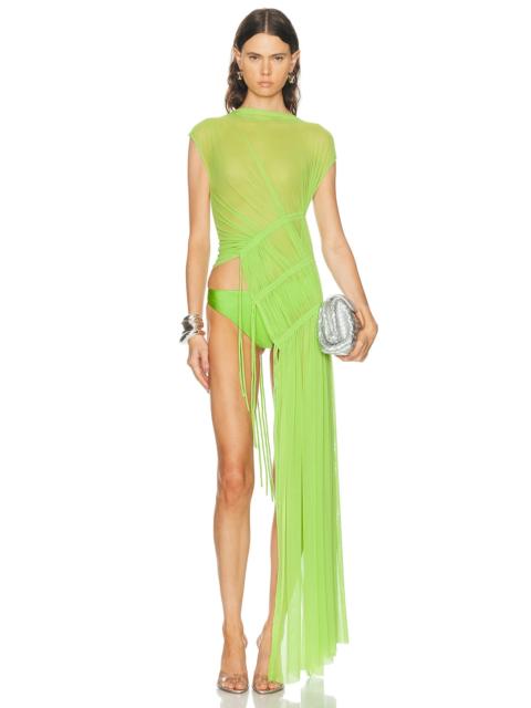 David Koma Asymmetric Cut Ruched Mesh Top