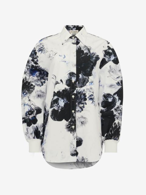 Alexander McQueen Women's Chiaroscuro Cocoon Shirt in White/black/electric Blue