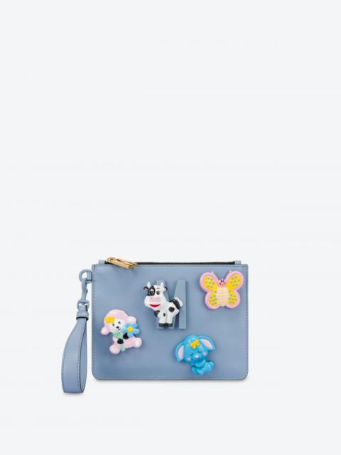 Moschino ANIMAL PATCHES CALFSKIN CLUTCH