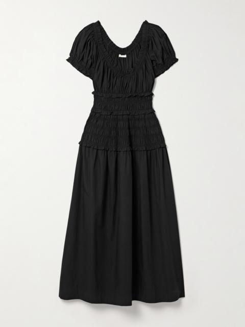 DÔEN Leanne Shirred Organic Cotton-voile Midi Dress