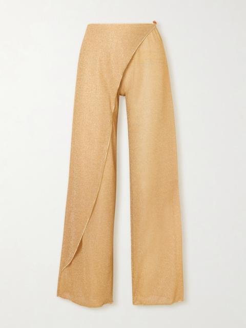 Oséree Lumiere Embellished Lurex Wide-leg Pareo Pants