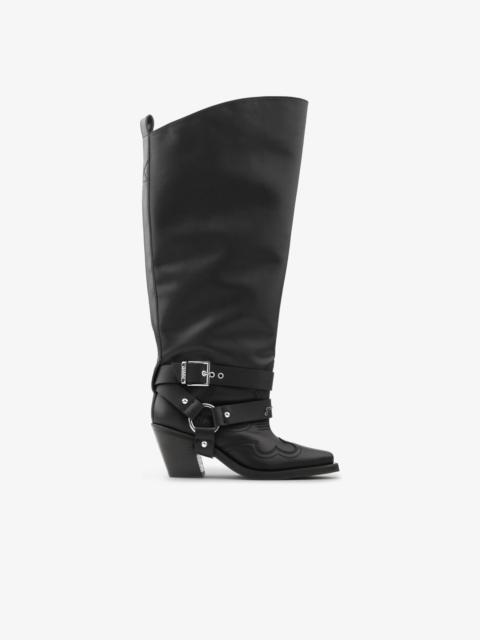 BLACK HIGH SHAFT EMBROIDERED WESTERN BOOTS