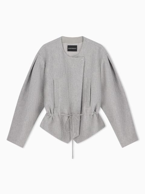 EMPORIO ARMANI WOOL SEERSUCKER BLOUSON WITH A DRAWSTRING HOOD AND POCKETS